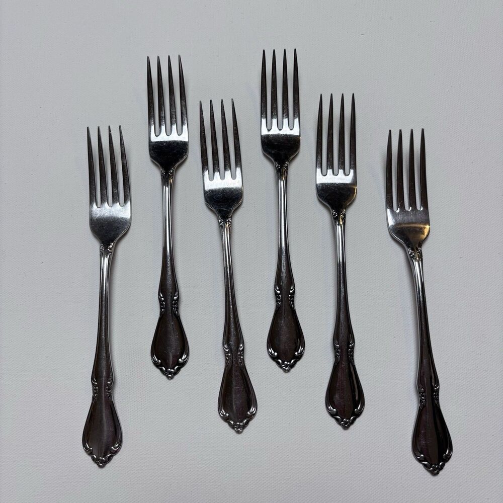 VTG Oneida Oneidacraft Deluxe Chateau Stainless Flatware Dinner Forks Set Of 6